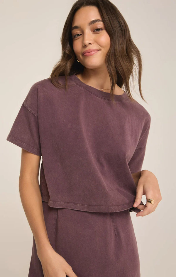 Z Supply Sway Cotton Jersey Cropped Tee - Cocoa Berry