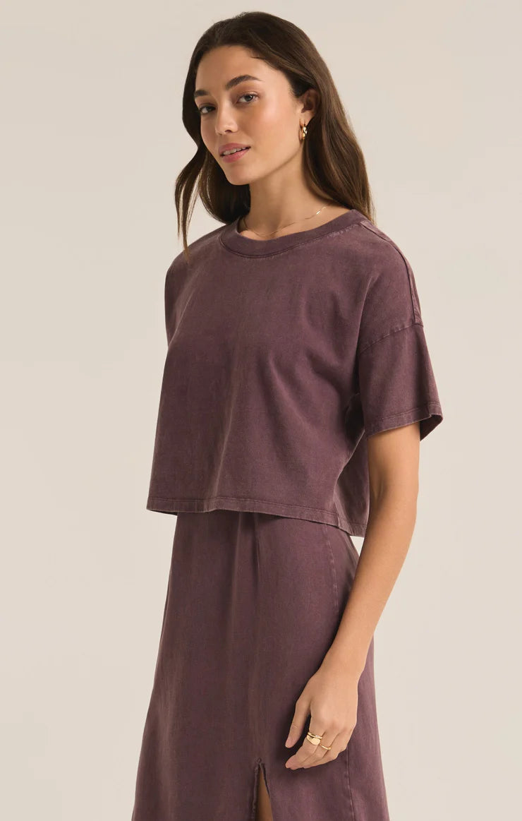 Z Supply Sway Cotton Jersey Cropped Tee - Cocoa Berry