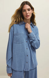 Z Supply | Reese Jersey Denim Button Up - Santorini Indigo