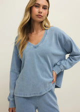 Z Supply | Delphine Knit Denim Sweatshirt - Ocean Air Indigo