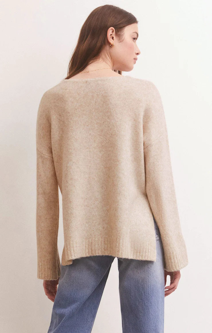 Z Supply: Modern V-Neck Sweater - Light Oatmeal Heather