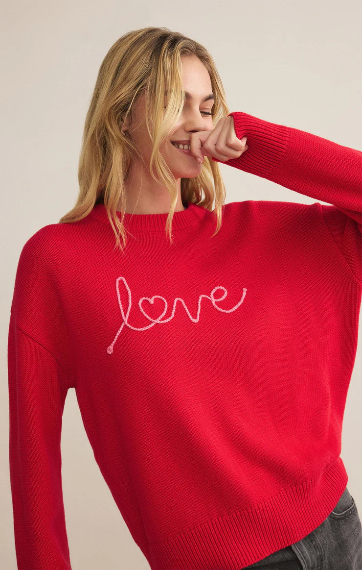 Z Supply Love Notes Boyfriend Sweater - Cherry