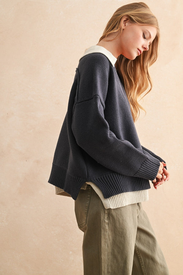 Polo Double Layer Sweater - Navy
