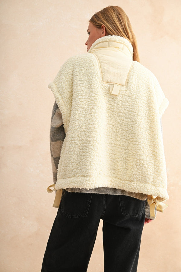 Teddy Utility Vest Jacket - Cream