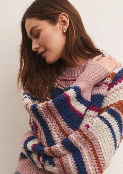 Z Supply: Asheville Stripe Sweater - Magenta Punch