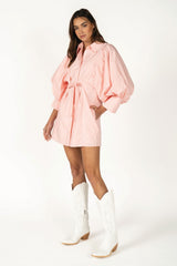 Bonnie Balloon Sleeve Shirt Dress - Petal Pink