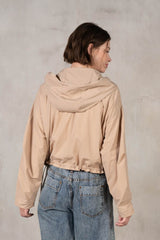 Slate Cropped Windbreaker Hoodie - Taupe