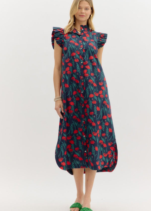 Sofia Summer Midi Dress - Navy