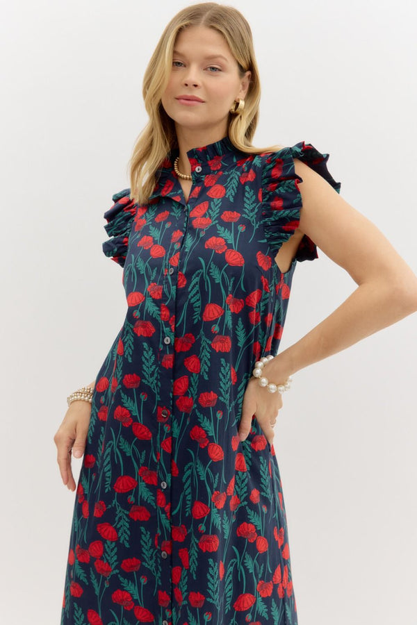 Sofia Summer Midi Dress - Navy