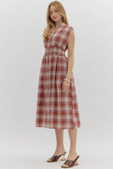 Lilly Gingham Midi Dress - Brick