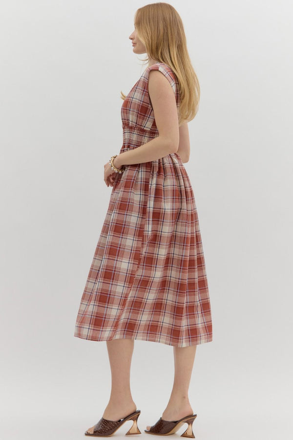 Lilly Gingham Midi Dress - Brick