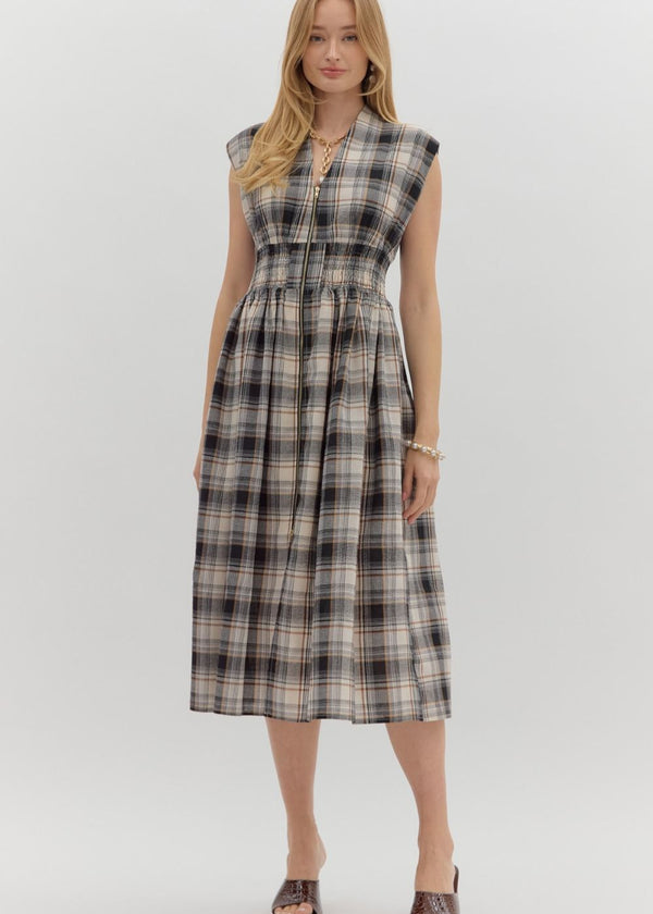 Lilly Gingham Midi Dress - Black