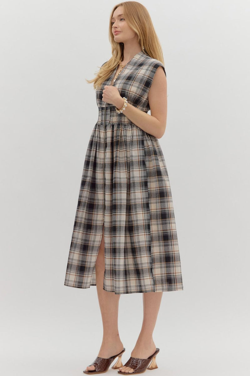 Lilly Gingham Midi Dress - Black