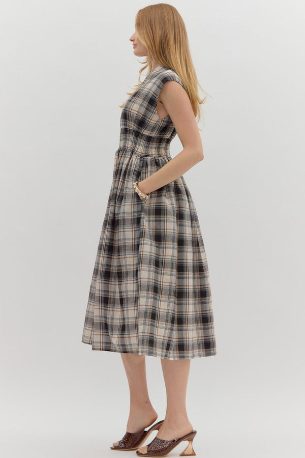 Lilly Gingham Midi Dress - Black