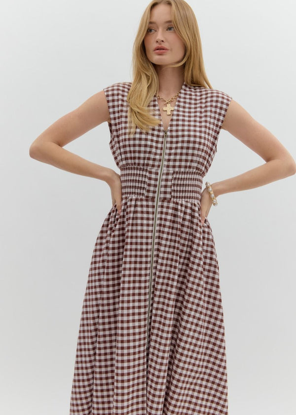 The Charlotte Gingham Midi Dress - Chocolate
