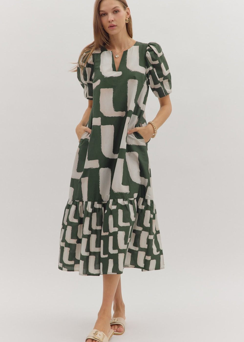 Cleo Midi Dress - Heather Green – Ivy Lee Boutique