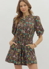 Fall in Bloom Mini Dress - Brown