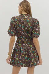 Fall in Bloom Mini Dress - Brown
