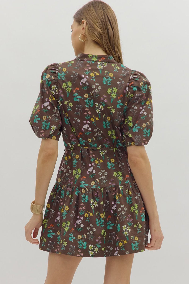 Fall in Bloom Mini Dress - Brown