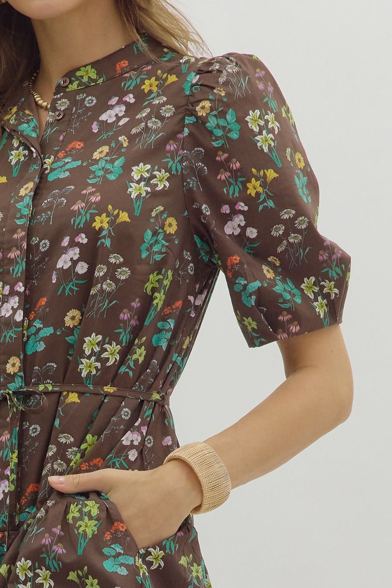 Fall in Bloom Mini Dress - Brown