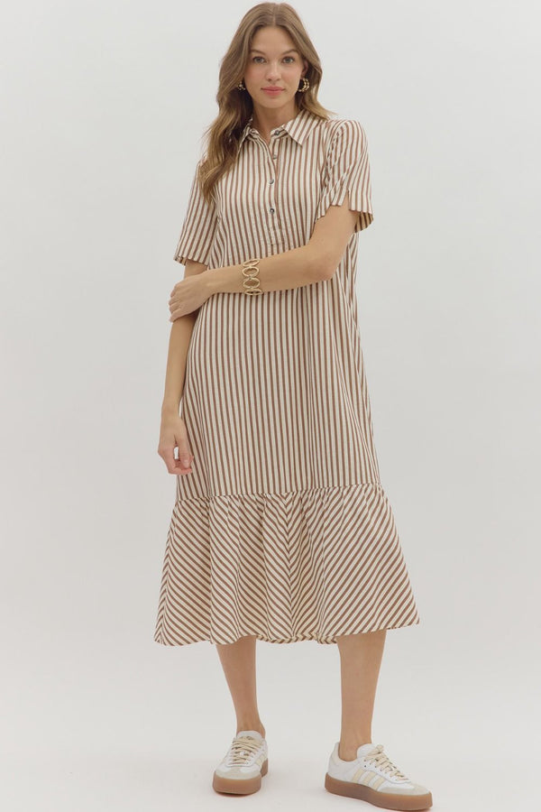 Avery Stripe Dress - Brown