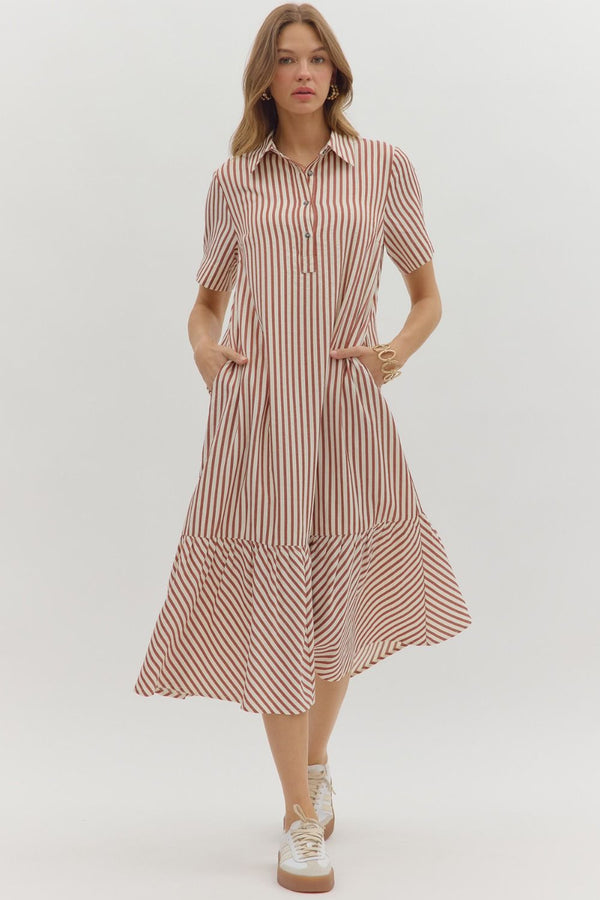 Avery Stripe Dress - Camel