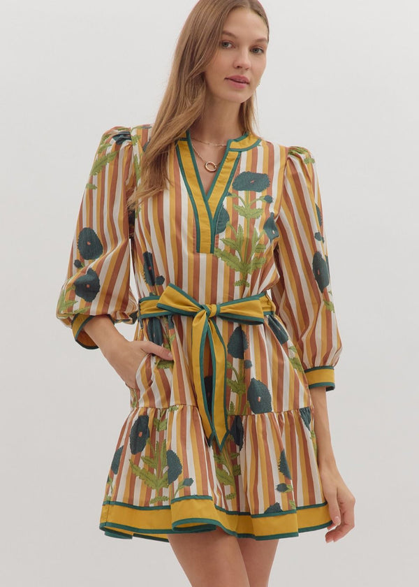 Piper Stripe Mini Dress - Caramel