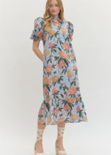 Dahlia Floral Midi Dress - Blue
