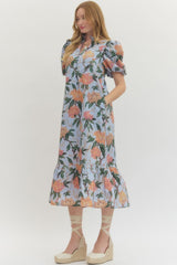 Dahlia Floral Midi Dress - Blue