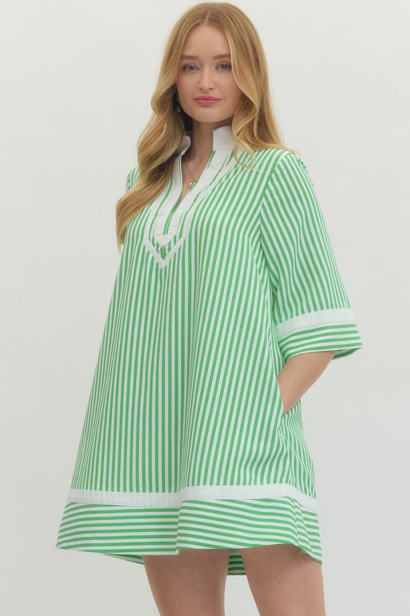 Cali Girl Mini Stripe Dress - Green  Ivy Lee Boutique