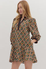 Geo Stand Collar Blouse - Black