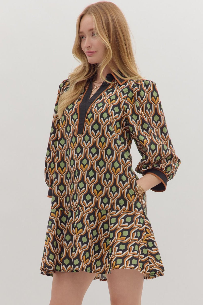 Geo Stand Collar Blouse - Black
