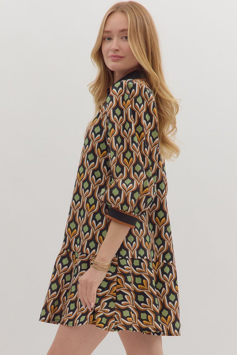Geo Stand Collar Blouse - Black