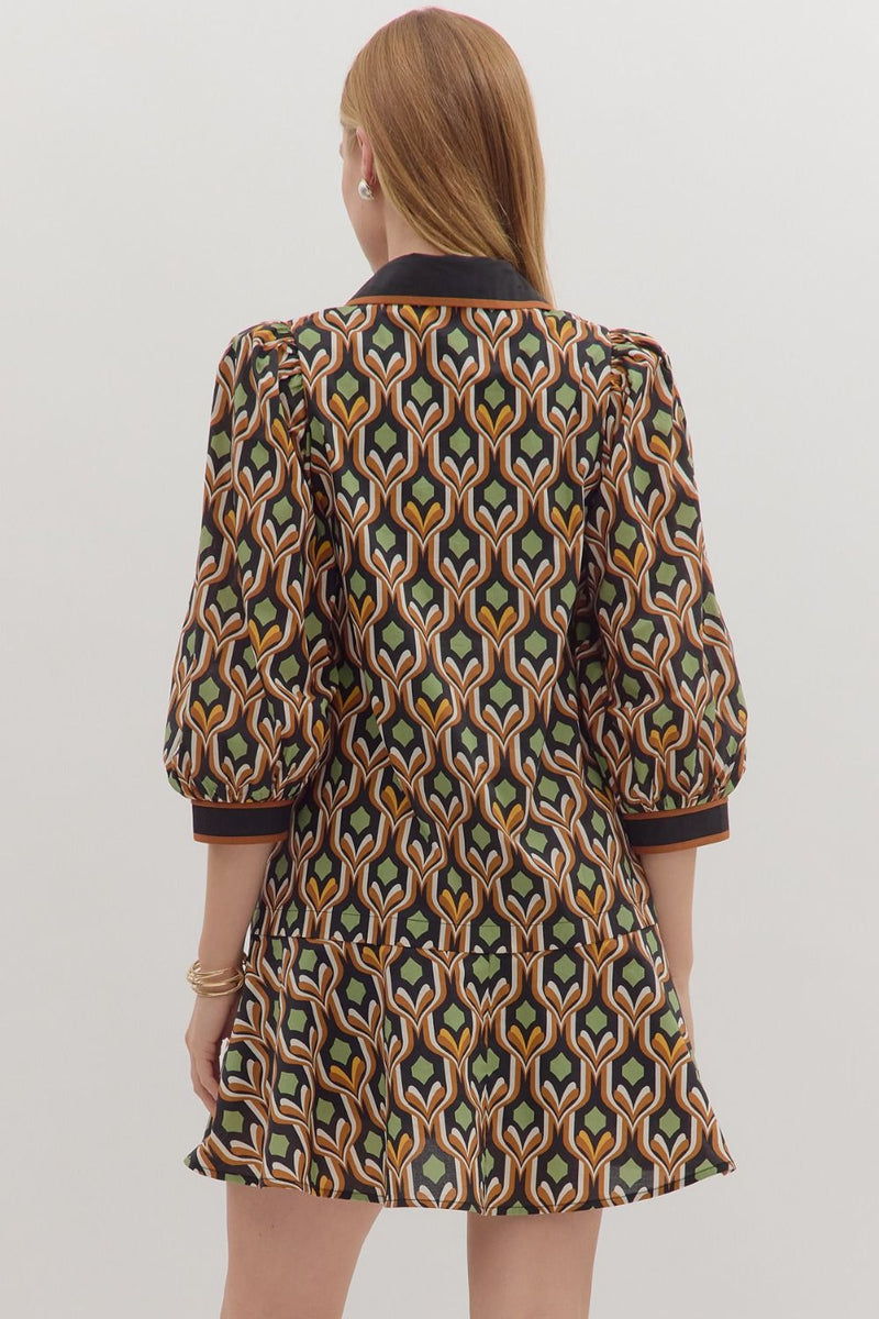 Geo Stand Collar Blouse - Black