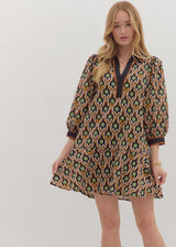 Geo Stand Collar Blouse - Black