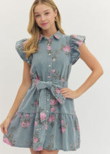 Iris Flutter Sleeve Dress-LT Blue