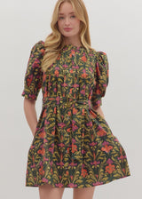 Gwen Botanical Mini Dress - Olive