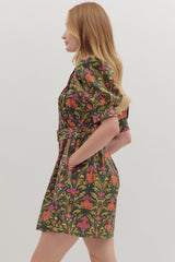 Gwen Botanical Mini Dress - Olive