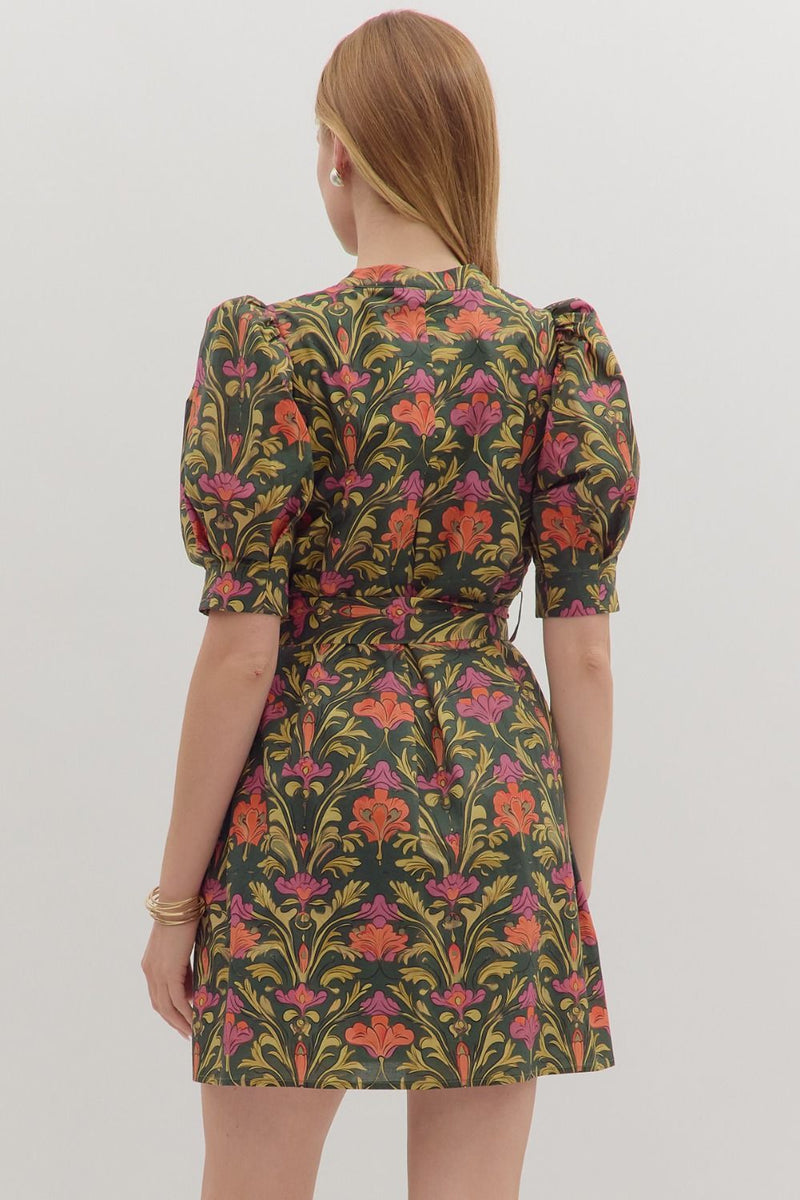 Gwen Botanical Mini Dress - Olive