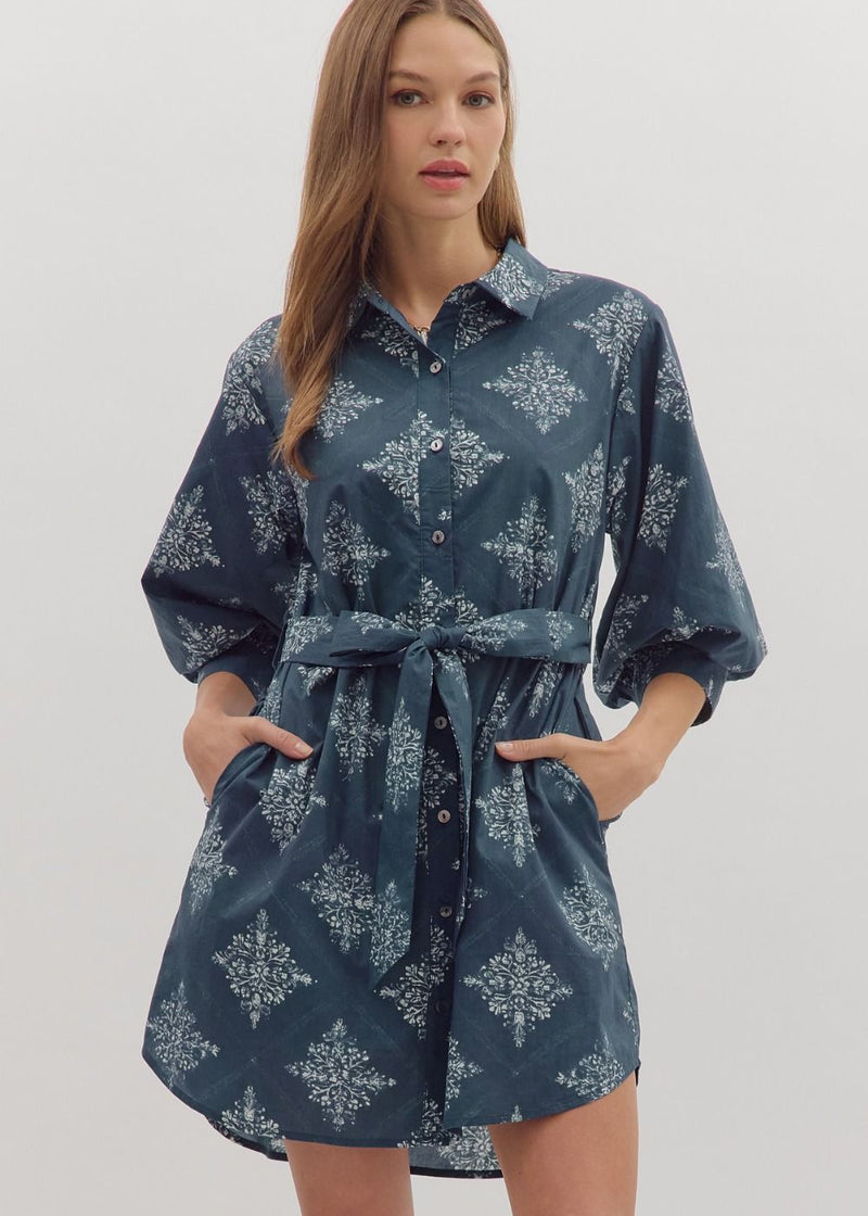 Lollie Tie Front Dress - Navy