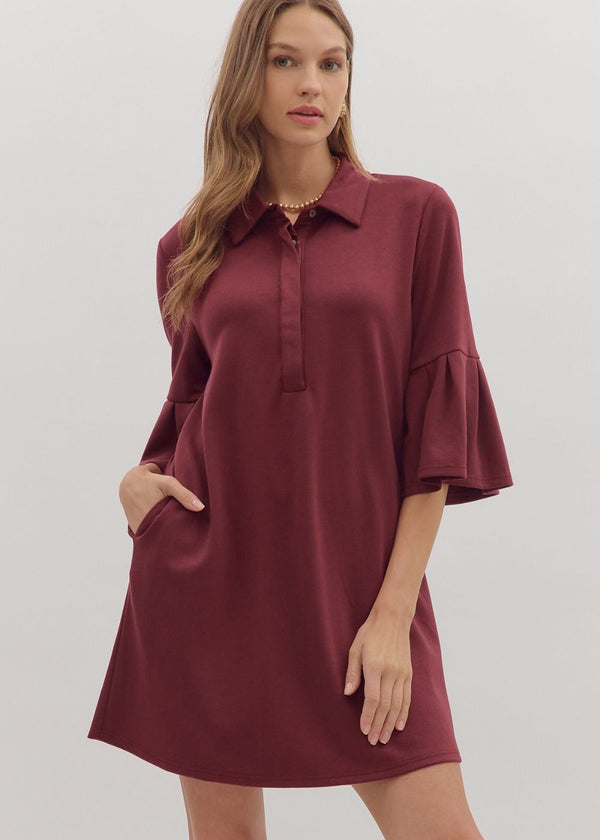Darla Ruffle Sleeve Dress - Wine