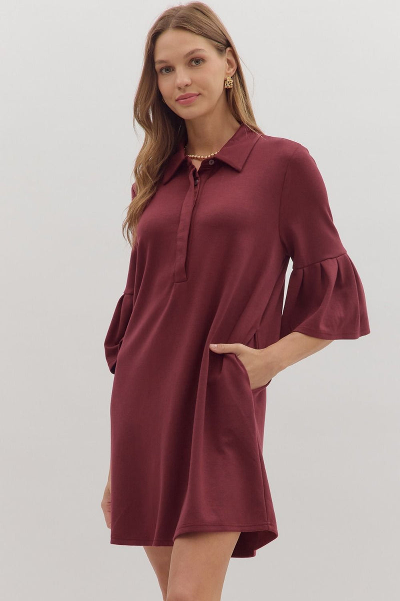 Darla Ruffle Sleeve Dress - Wine
