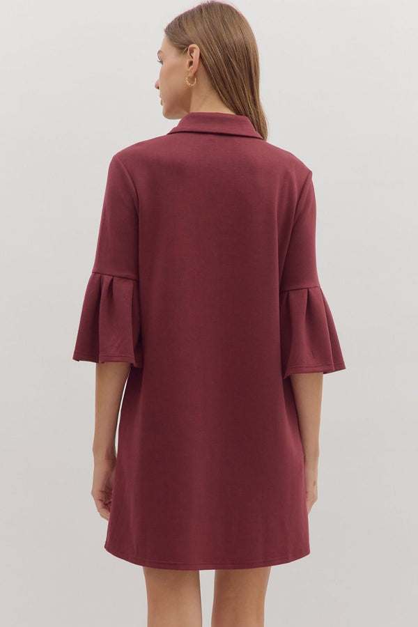 Darla Ruffle Sleeve Dress - Wine