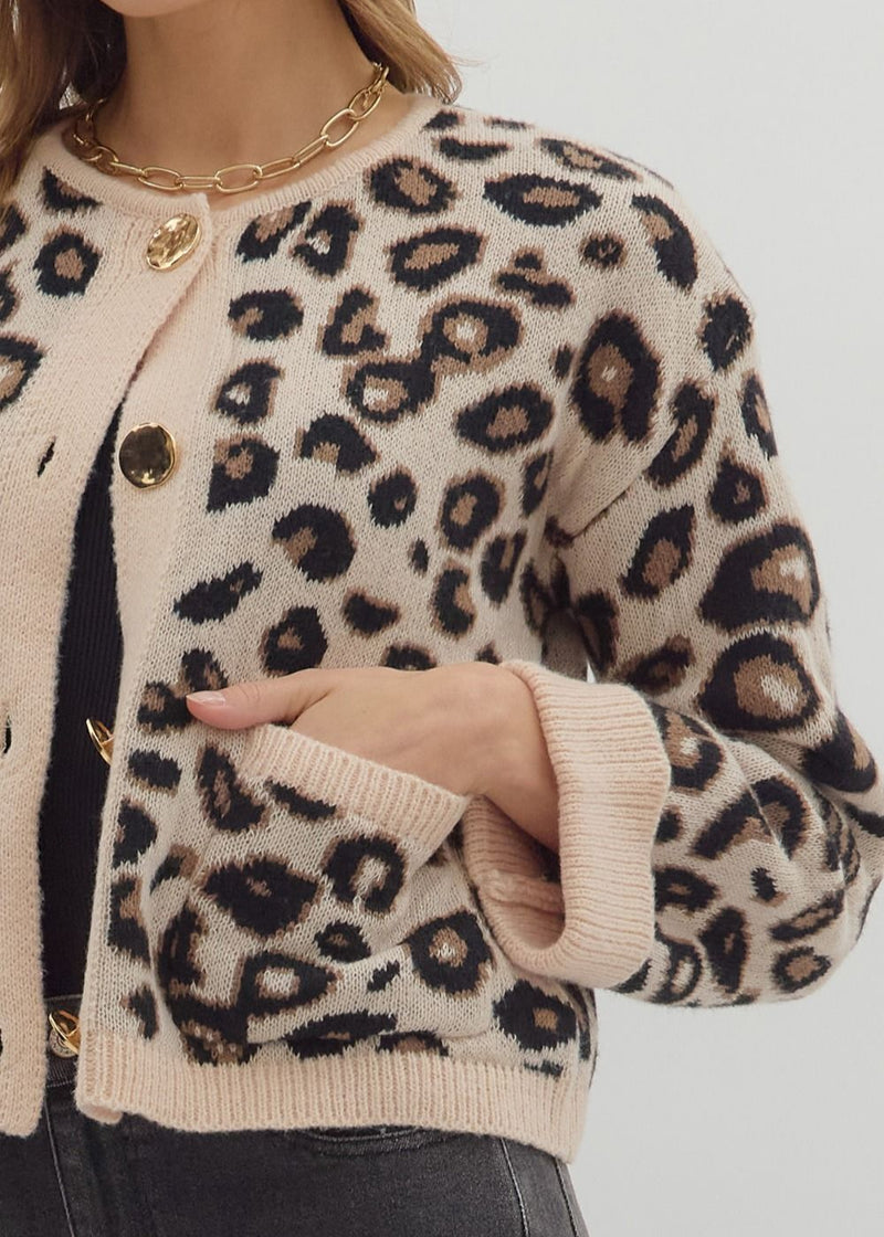 Aubrey Knit Cardigan - Taupe Leopard