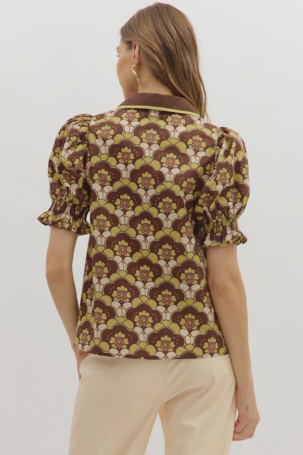 Abstract Floral Blouse - Brown