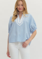 Claire Striped Top-LT Blue