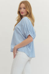 Claire Striped Top-LT Blue
