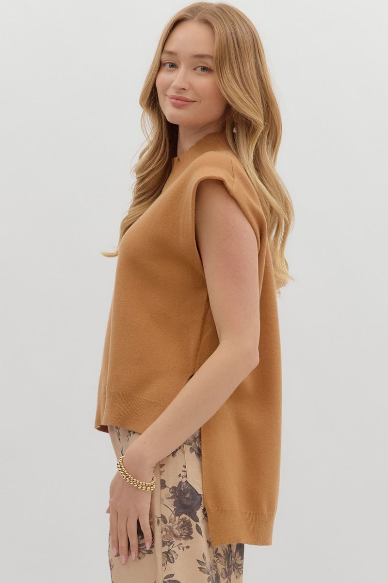 Neena Mock Neck Top - Camel