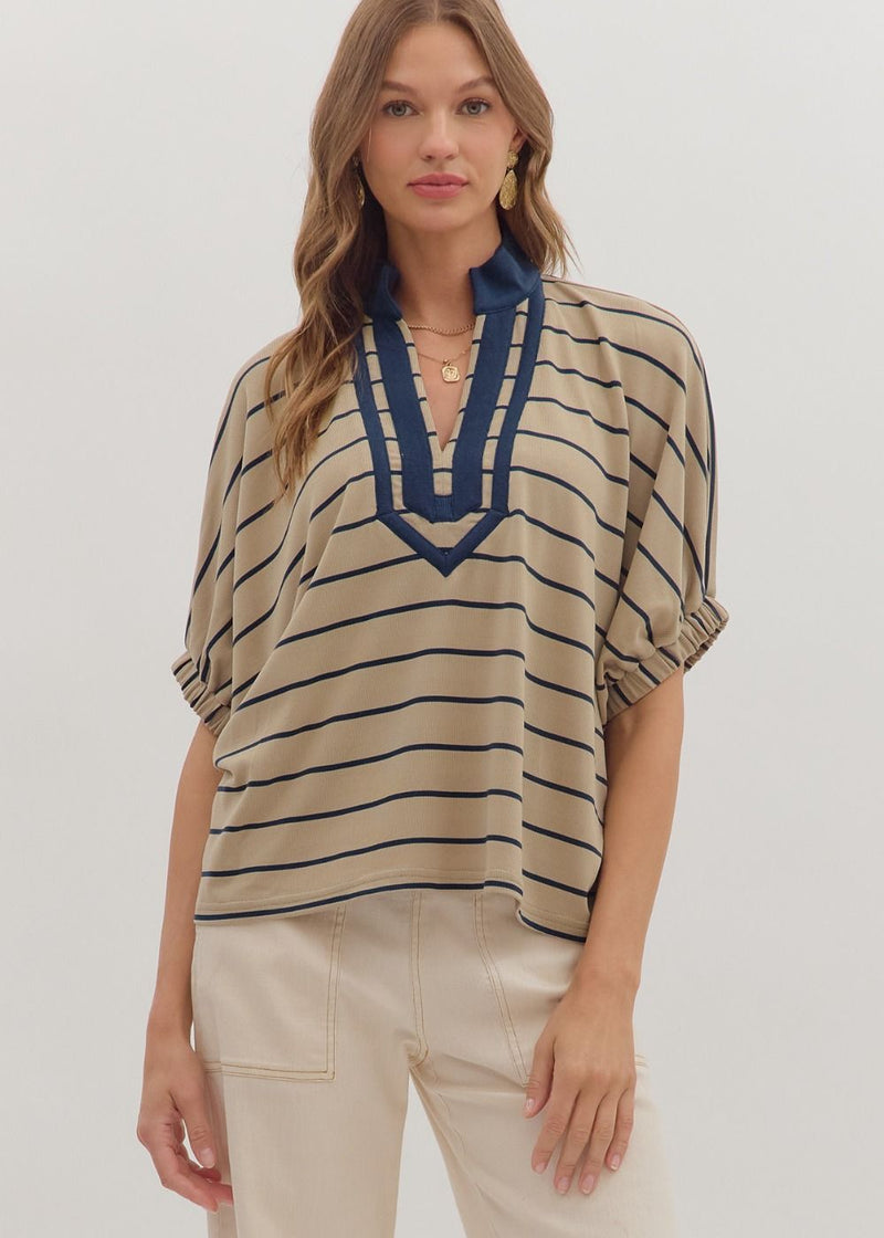 Jenna Stripe Blouse - Taupe