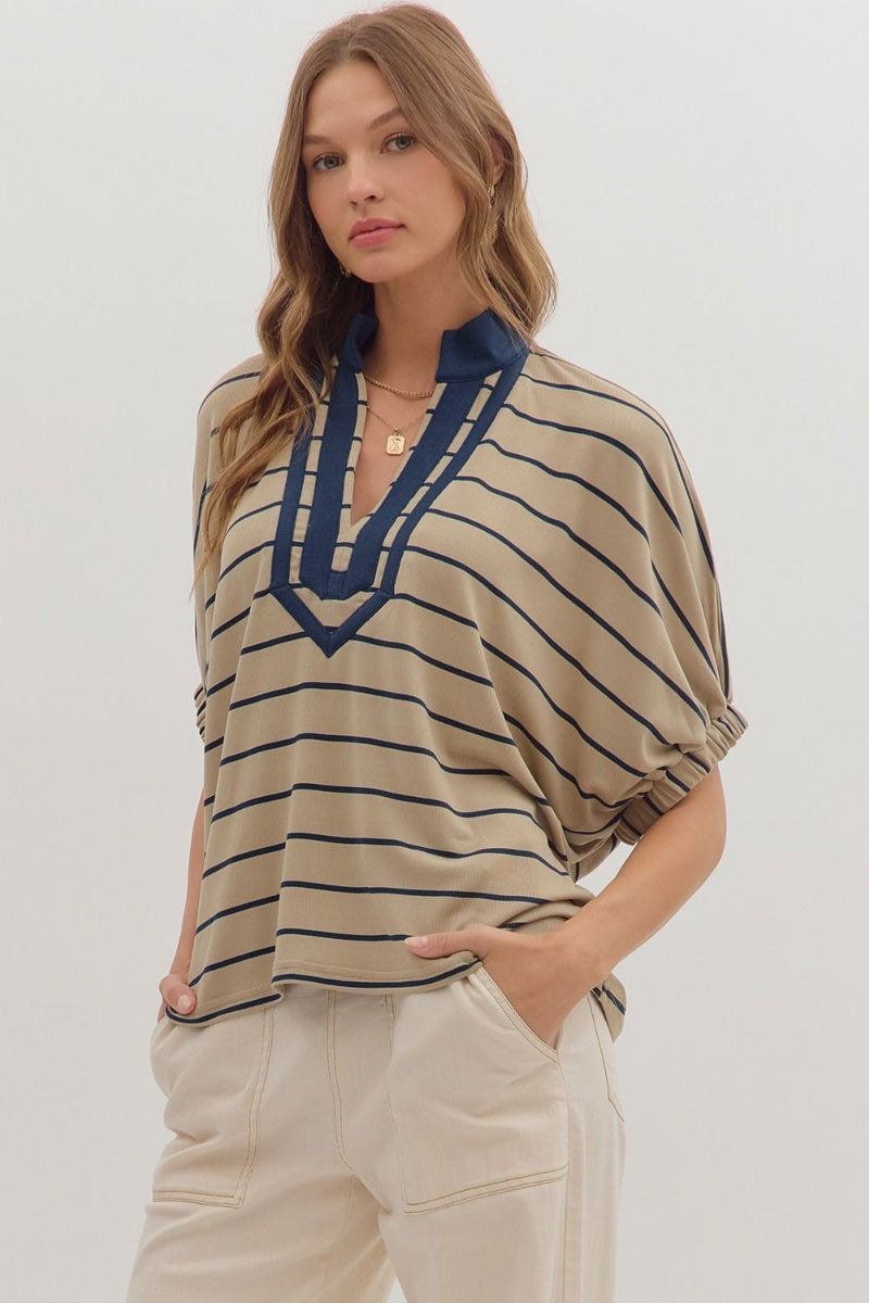 Jenna Stripe Blouse - Taupe